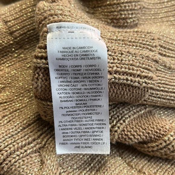 RALPH LAUREN Womens Tan Shimmer Cable Knit Long Sleeve Boat Neck Sweater Sz XL - Picture 10 of 12
